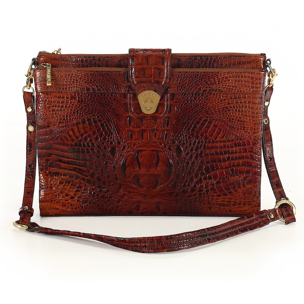 Rare * Brahmin Tan Crocodile-Embossed Crossbody Bag